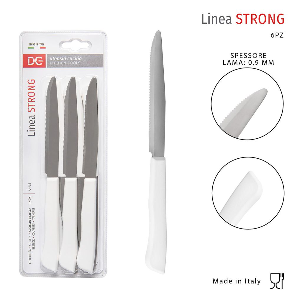 DC CASA COLTELLO BISTECCA STRONG 12CM 6PZ BIANCO