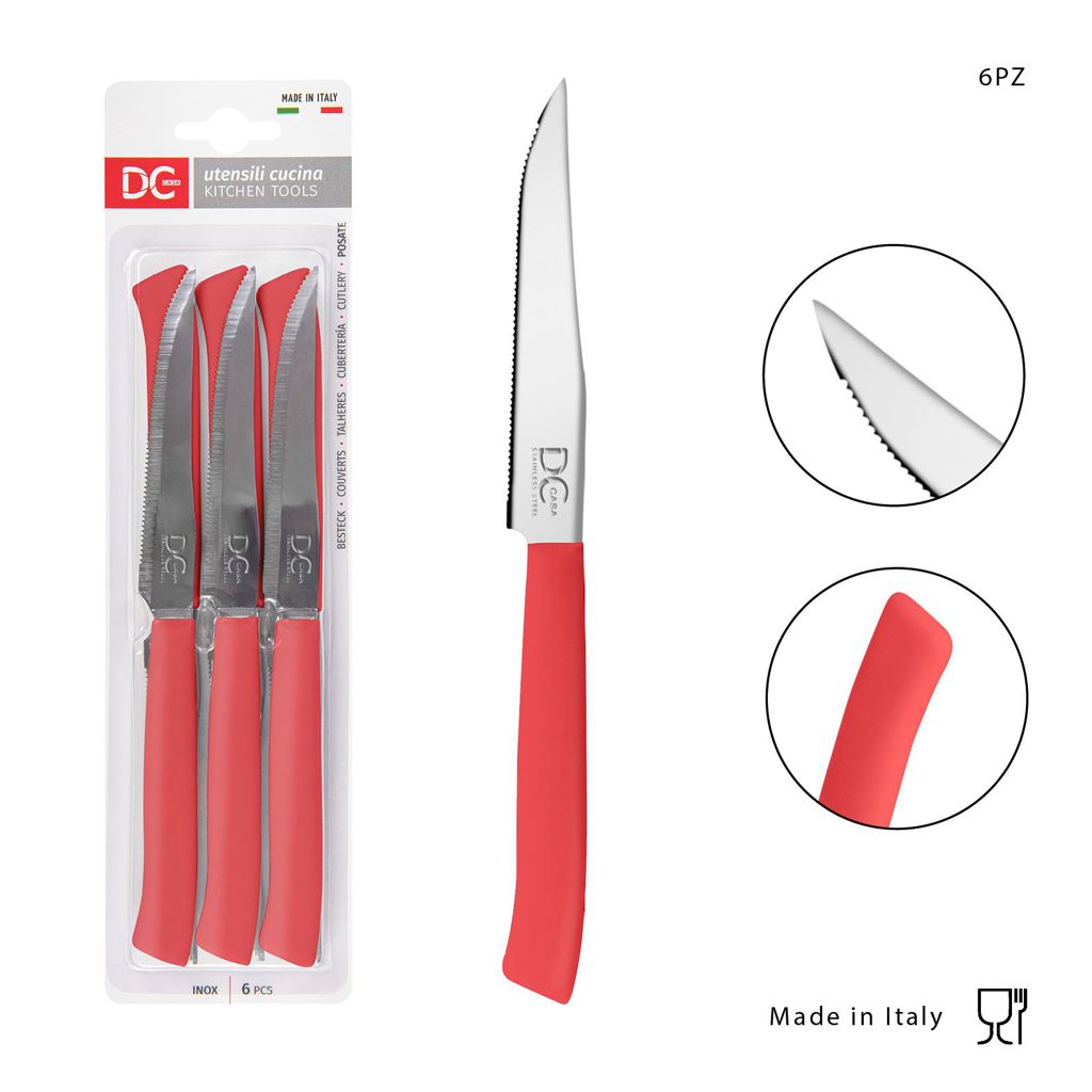 DC CASA  COLTELLO TAVOLA P/BISTECCA 11 CM 6PZ ROSSO