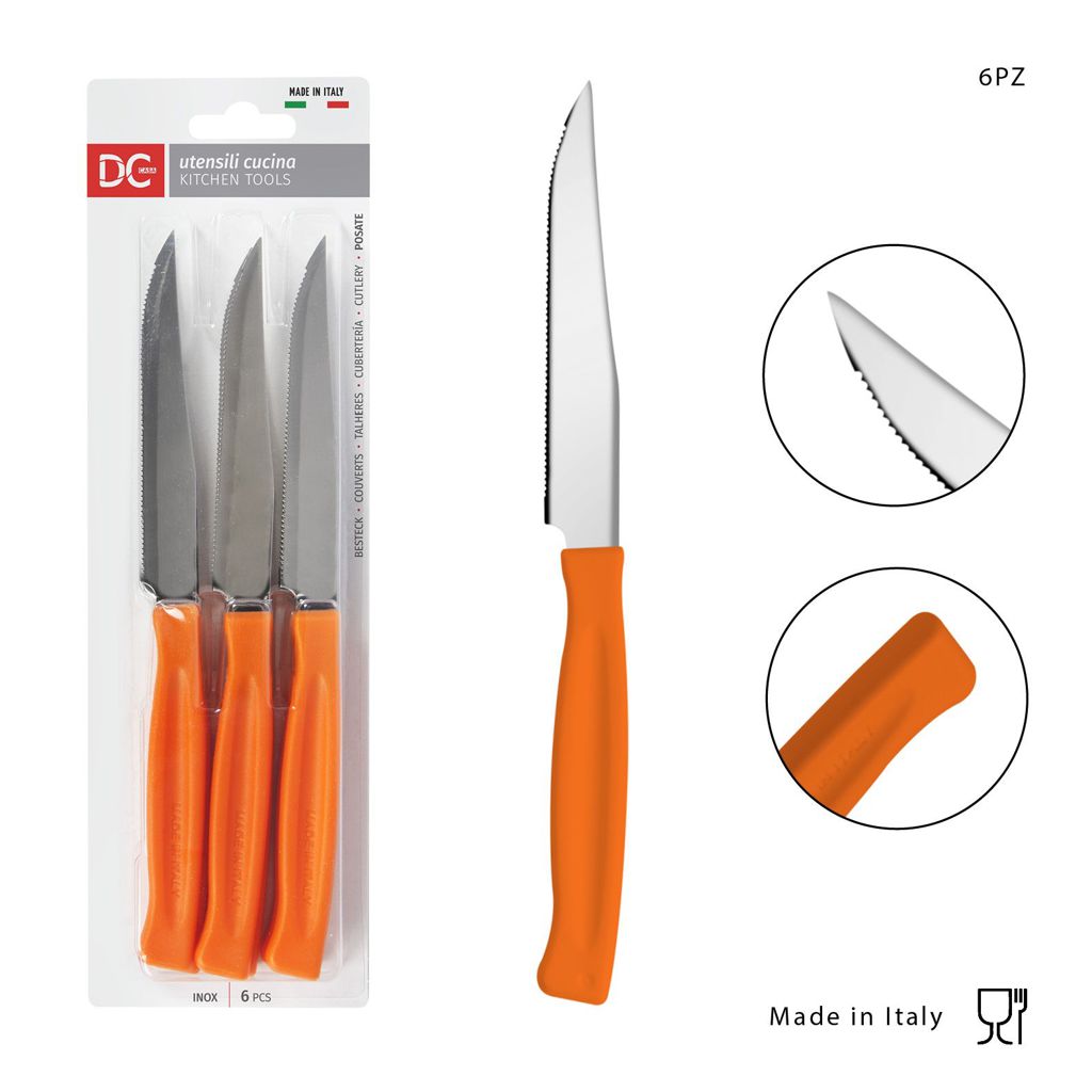 DC CASA  COLTELLO TAVOLA P/BISTECCA 6PZ ARANCIO