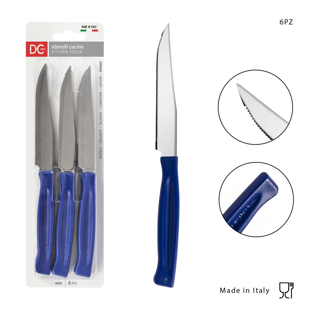 DC CASA  COLTELLO TAVOLA P/BISTECCA 6PZ BLU