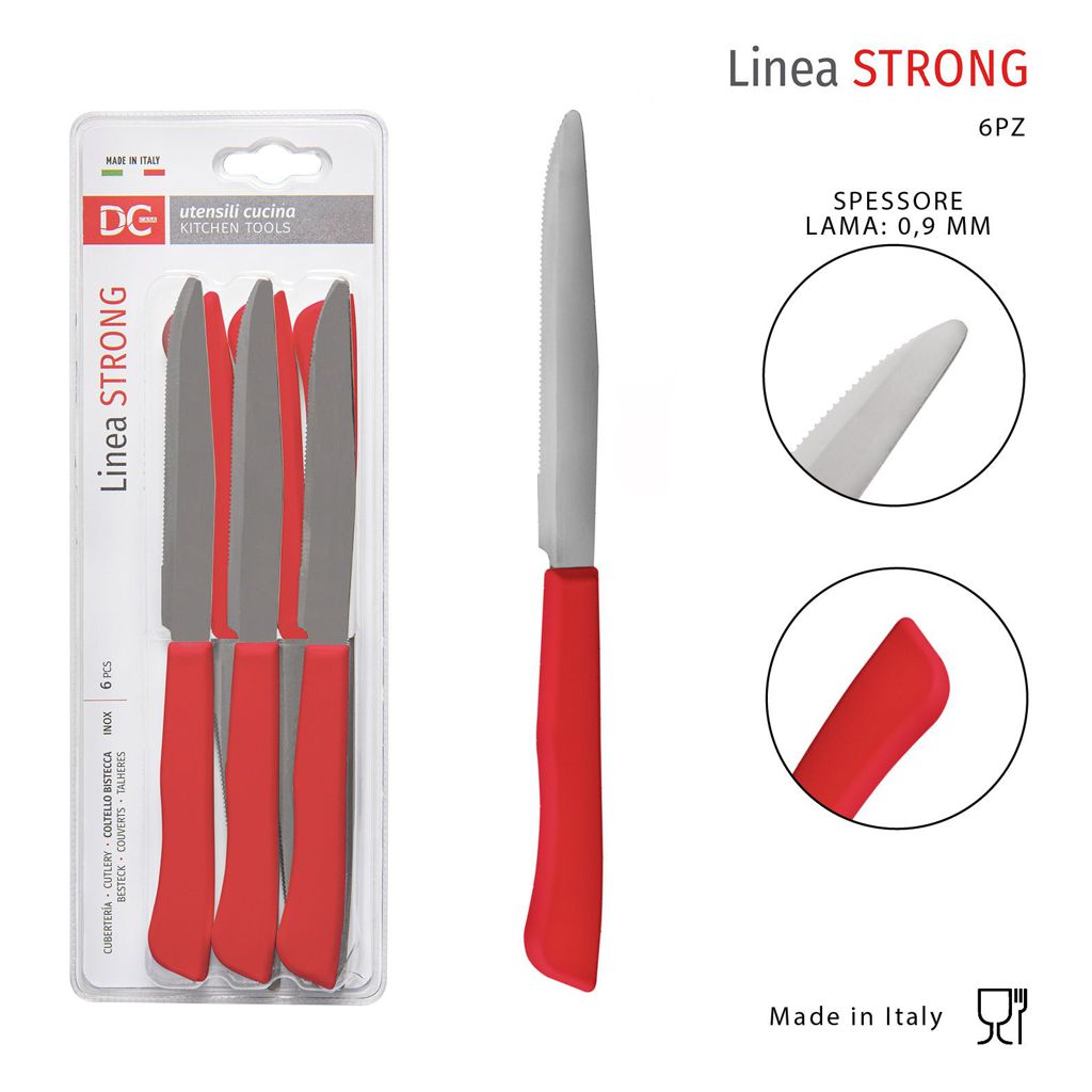 DC CASA COLTELLO BISTECCA STRONG 12CM 6PZ ROSSO