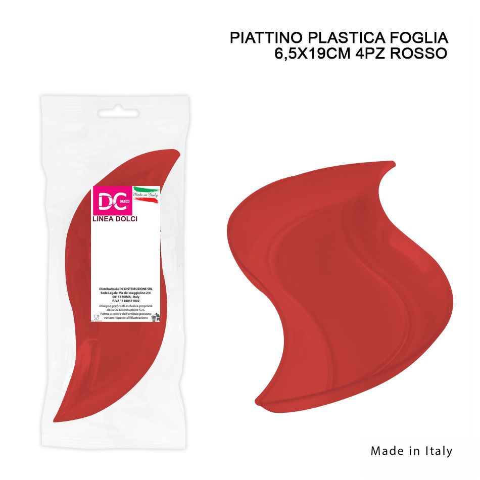 DC CASA PIATTINO PLAST. FOGLIA 6^5X19CM 4PZ ROSSO