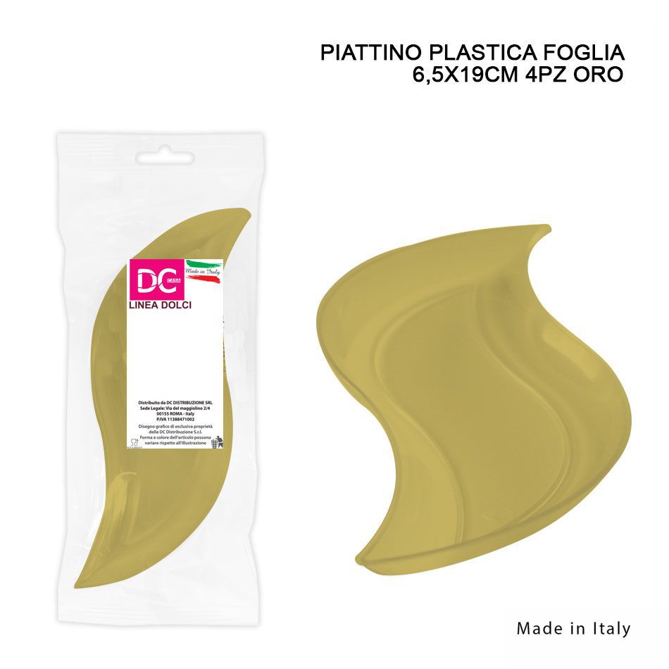 DC CASA PIATTINO PLAST. FOGLIA 6.5X19CM 4PZ ORO