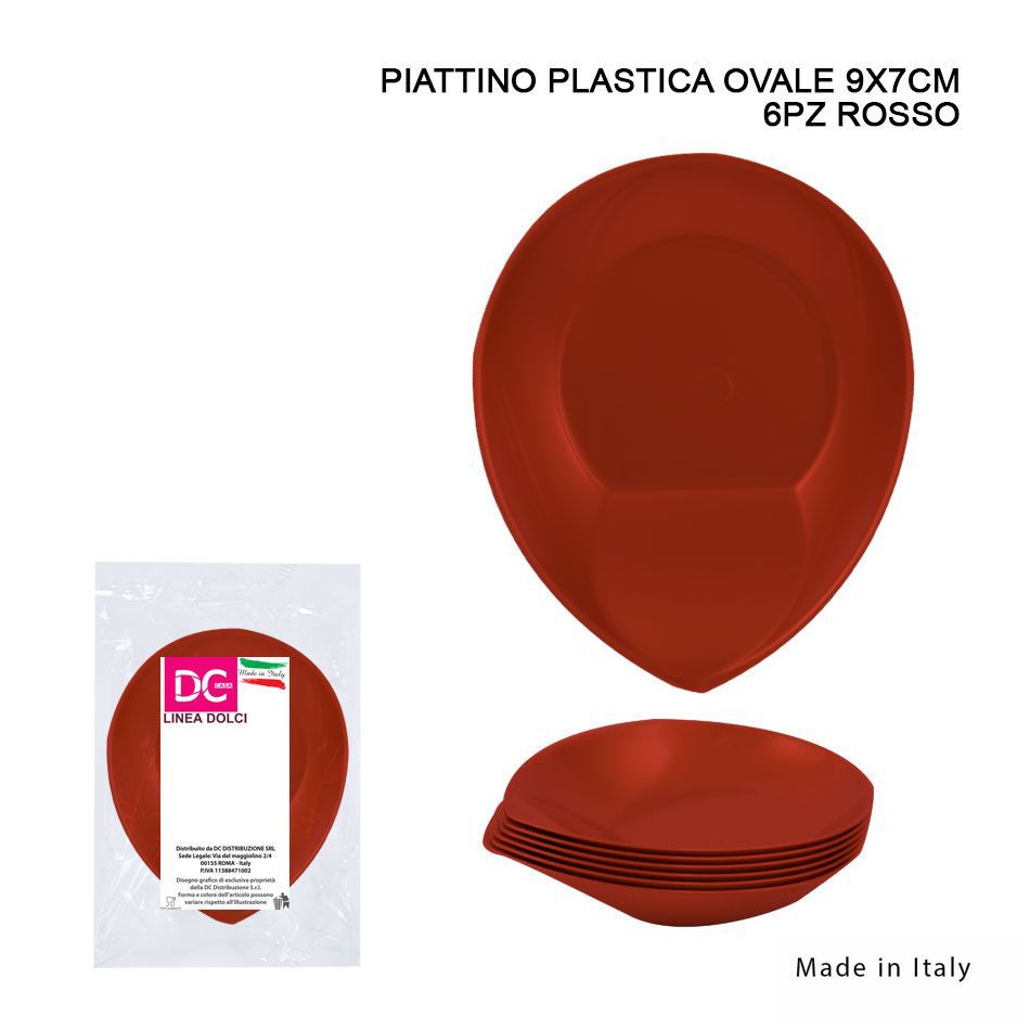 DC CASA PIATTINO PLAST. OVALE 9X7CM 6PZ ROSSO